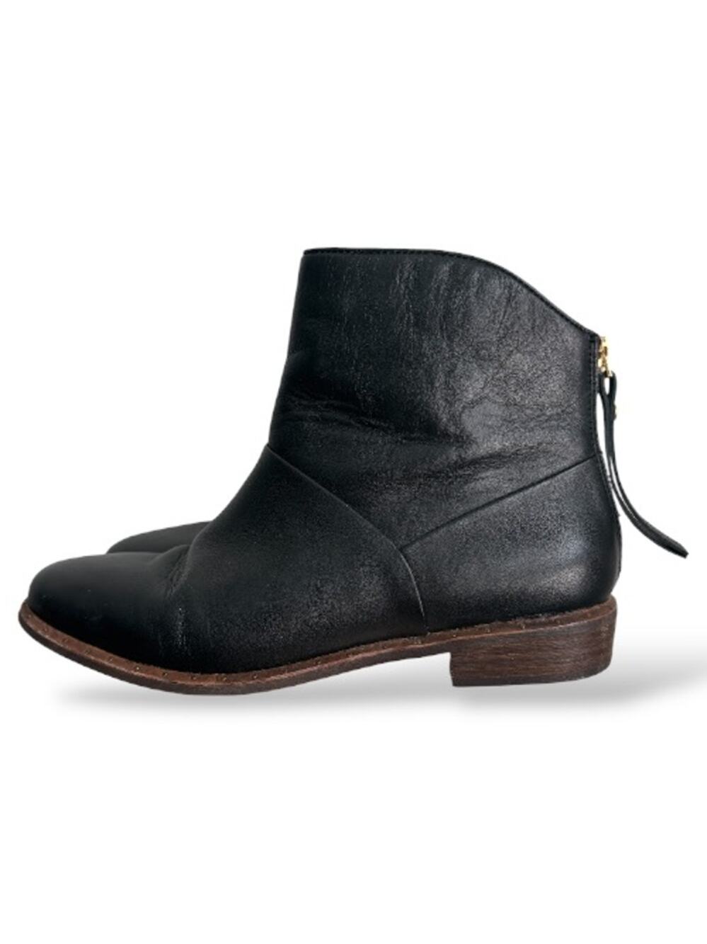 UGG Black Leather Low Block Heel Zip Back Bruno Ankle Bootie Boots